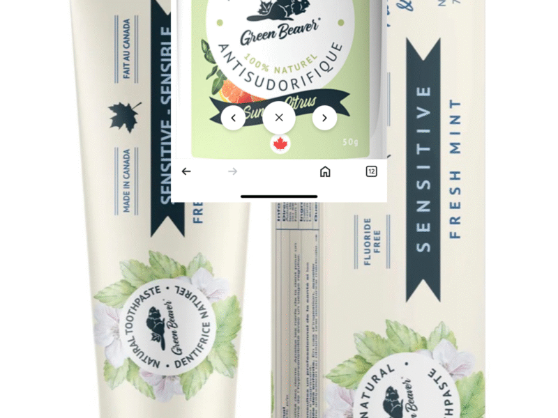 🇨🇦🇨🇦GREEN BEAVER Fluoride Free Toothpaste - Sensitive Teeth and antiperspirant deodorant